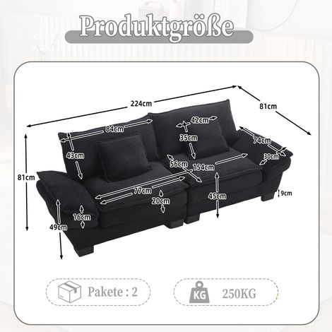 Canapé 2 places convertible noir, spacieux et moelleux, sommier à ressorts intégré, pour salon/chambre/bureau, coussin fourni. (1/4)