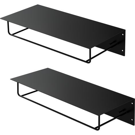 ML-Design 2er Set Wandgarderobe mit Hakenleiste, Kleiderstange & Hutablage, 60x30x15 cm, Schwarz, Metall Flurgarderobe für Jacken & Mäntel, Garderobe, Wandmontage, Garderobenpaneel hängend für Eingang