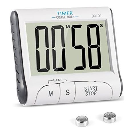 Kitchen Timer, 24H Digital Magnetic Electronic Kitchen Timer Digital Timer with Sound Alarm LCD Display Countdown Timer Magnetic Holder - White (1/5)