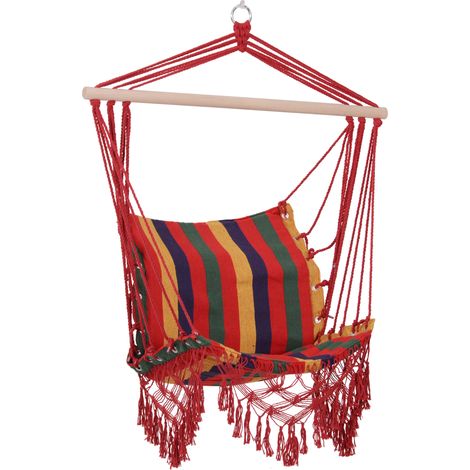 Fauteuil suspendu hamac, tissu coton-polyester, capacité de charge 100 kg, utilisation intérieure/extérieure, terrasse, 100 x 60 x 100 cm, multicolore (1/5)