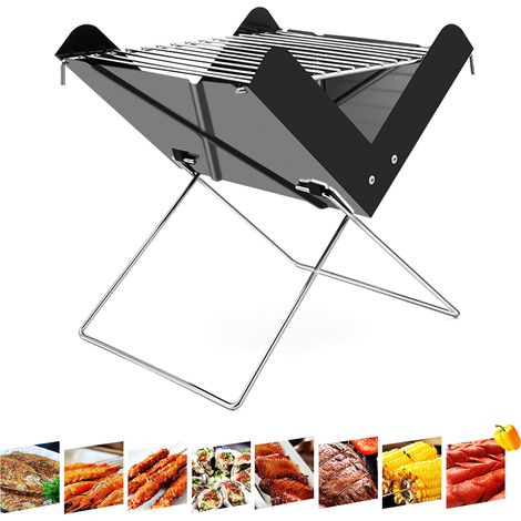 Grill à charbon barbecue pliable en acier inoxydable pour cuisson extérieure camping pique-nique (1/5)