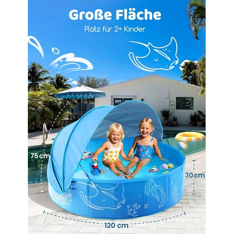 Pataugeoire ombragée pour enfants : 119,4 cm piscine pop-up pour bébé avec ombre pour jouets de bain d'été, plage, jardin, bleu, 119,4 cm