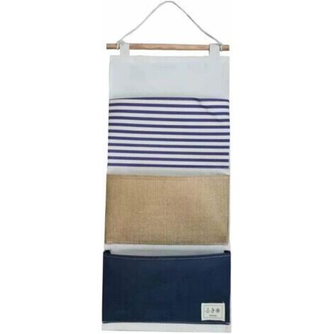Sac de rangement multifonctionnel à coutures rayées - 29,5 (L) x 16 (H) cm/compartiment, 3 compartiments, 30 (L) x 65 (H) cm, bleu, 1pc (1/4)