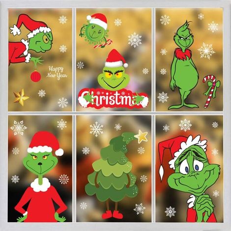 [NIEMALS VERWENDET] Bögen Weihnachts-Fensteraufkleber-Set, Weihnachts-Grinch-Aufkleber, Weihnachtsaufkleber, Weihnachts-Fensteraufkleber