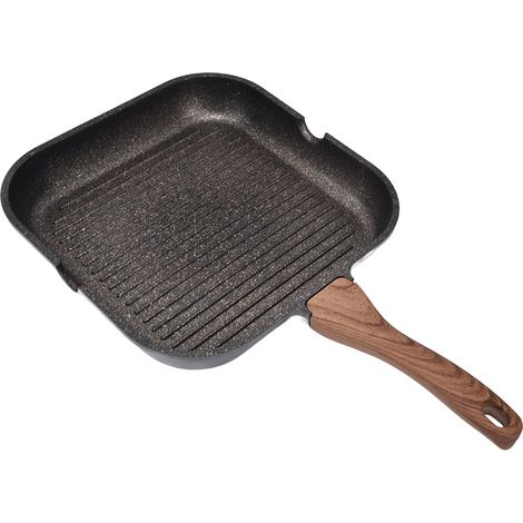 Poêle à griller carrée en aluminium pour induction, idéale pour les plaques de cuisson - Parfaite pour les steaks, le bacon et les oignons (24 cm) (1/5)