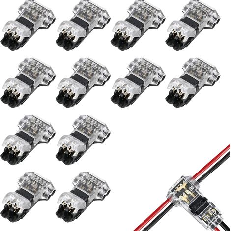 12 Pièces Connecteur en T Sans Soudure, Connecteur Rapide Fil Électrique Voiture 2 Broches 18-22 AWG ni Dénudage pour Fils LED, Câbles Auto, Projets DIY, Éclairage et Raccordement Sécurisé (1/5)