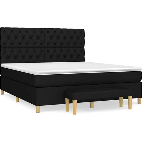 Lit double  Lit adulte  Sommier à lattes de lit avec matelas Noir 160x200 cm Tissu (1/5)