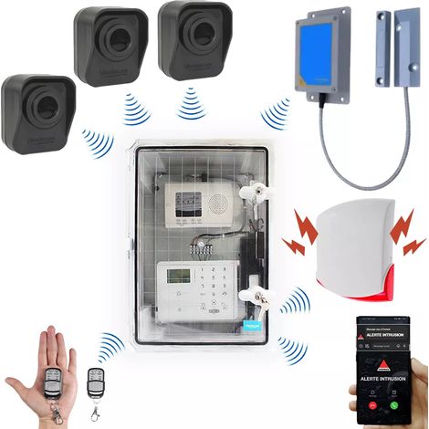 Kit "hangar agricole" - Point d'alerte GSM IP65 + 3 détecteurs de mouvement + 1 d'ouverture + 1 sirène (DA600+/KP) (1/5)