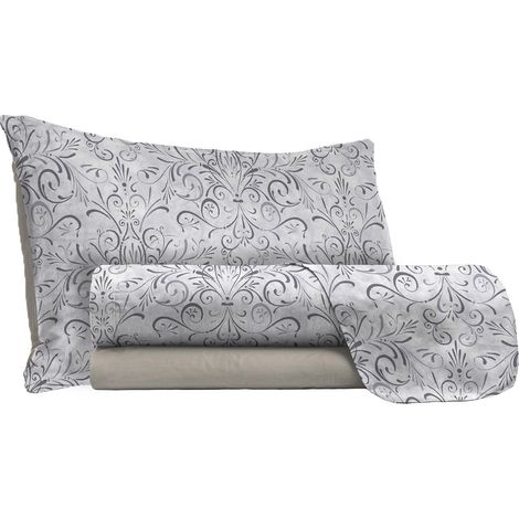 Set lenzuola Singolo stampa sopra Sotto e Federe Ornato Grigio (1/4)