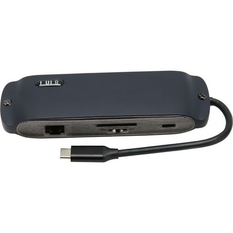 Station d'accueil 8 en 1 (Type-C vers PD + USB 3.0 + USB 2.0 x 2 + HDMI + SD + TF + RJ45, bleu marine) (1/5)