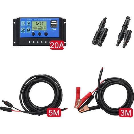 Connecteur de câble solaire, longueurs de 3M/5M, adapté aux batteries au plomb, Ensemble de câble 20A (1/2)