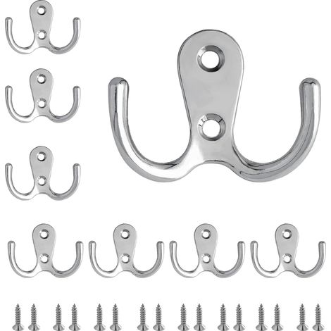 8 pièces de Patère Murale double en Argent, Patere Porte Manteau en métal à double branche fixée au mur avec des vis, Crochet Manteau utilisable dans la chambre et la salle de bains (1/5)