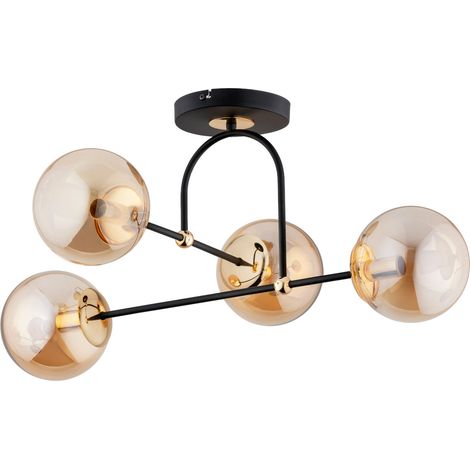 Plafonnier glamour noir boules ambre 4xE14 Alfa Alersy (1/3)