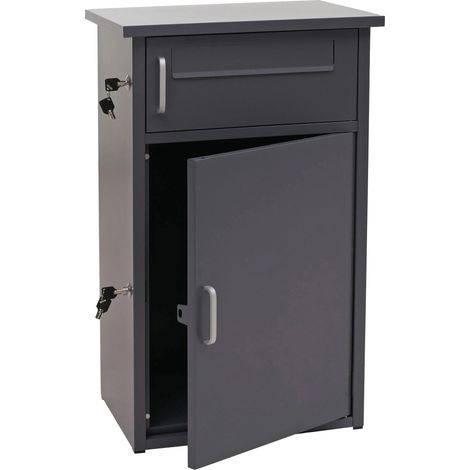 Boîte à colis 78x49x38cm boîte aux lettres 2 compartiments avec verrouillage, acier et aluminium gris foncé 040009378 (1/5)