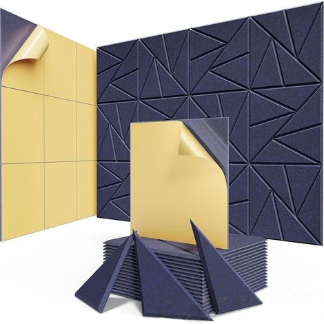 Lot de 12 panneaux acoustiques muraux autocollants, 30×30×0,9 cm, absorbeur sonore en polyester, bleu foncé, pour isolation phonique (1/5)