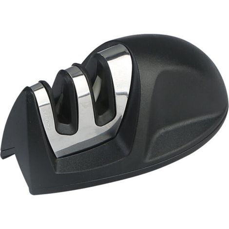 Afilador de cuchillos de cocina manual profesional 2 en 1 para cuchillos de acero inoxidable y cerámica de todos los tamaños, base antideslizante, color negro. (1/4)