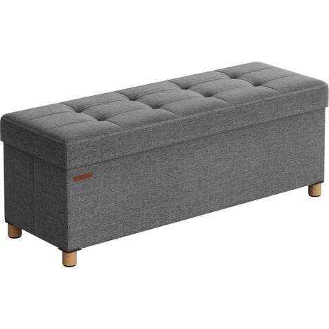 Storage Stool, Folding, Linen Fabric, 38x110x40 cm, MDF, Wooden Legs, Living Room/Bedroom (1/5)