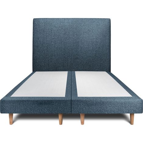 Lit 180x200cm avec tête de lit tapissier bouclette et double sommier tapissier Bleu Hauteur totale : 29cm (1/5)