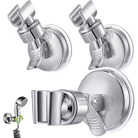 ZOLGINAH 3 Pcs Support Douche Ventouse, Rotation 360 ° Pommeau de Douche Reglable Sans Percer pour Accessoire Fixation Douchette Salle de Bains (Argent) (1/5)