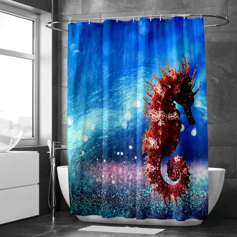 Rideau de douche motif coraux et poissons tropicaux, polyester imperméable, 180x180 cm (1/5)