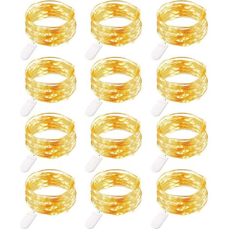12 Pièces Micro Guirlande Lumineuse à Piles, 20 LEDs Fil de Cuivre Lumières, 2 Mètres Mini Guirlande LED Batterie - MMCD-ZGL-05030 (1/5)