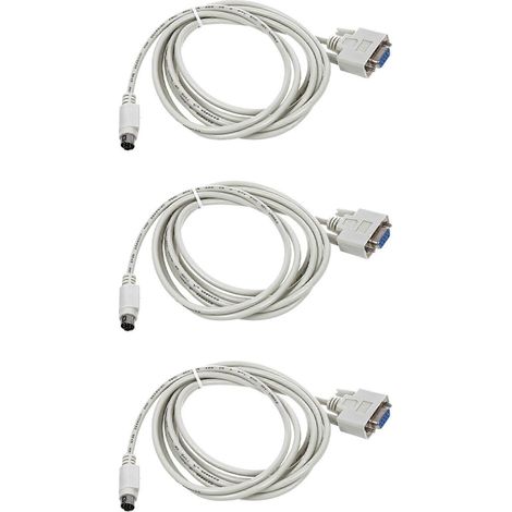 3x DB9P auf 8P Mini-DIN RS232 Downloadkabel, weiß, 2,5 m (8,2 Fuß) für SPS DVP-EH (1/4)
