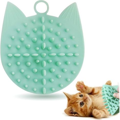 Brosse Pour Chat Mur avec Ventouse et Crochet Puissants, Brosse Massage Chat Pour Prendre un Bain, Brosse Chat Toiletteur Doux Silicone Matériel Pour les Chats Poil Court /Poil Long(Vert), Ensoleillé (1/5)