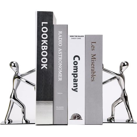 Paar silberplattierte, menschenähnliche Buchstützen aus Metall, rutschfest, robust, für Büro/Bibliothek