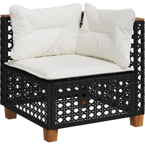 Canapé d'angle de jardin Divan de jardin avec coussins noir résine tressée (1/5)