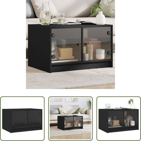 Rangement - Table basse avec portes en verre noir 68x50x42 cm (1/5)