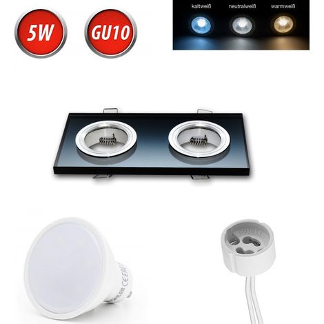 Einbaustrahler 2x GU10 Einbaurahmen Glas Einbauleuchte 150x75mm Lochmaß inkl. GU10 5W Warmweiß 350 Lumen LED Leuchtmittel in Schwarz Eckig (1/5)