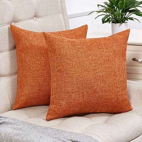 Filiyano-Lot de 2 housses de coussin orange automnales en lin rustique, coussins décoratifs carrés 40x40 cm pour la décoration de canapé[mo]