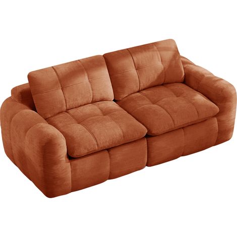 Sofá modular de 2 plazas en chenilla naranja con costuras acolchadas (1/5)