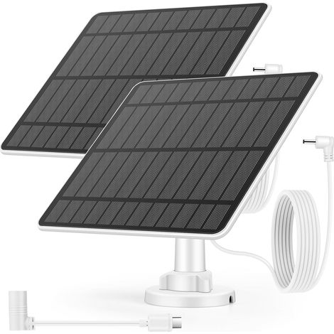 5W Panneau Solaire pour Caméra de Surveillance Extérieure, Compatible avec Caméra Spotlight Ring/Spotlight Cam Pro, Connecteur Baril Vers Adaptateur USB-C, Câble 4M, IP65 Étanche (2 Pack) (1/5)
