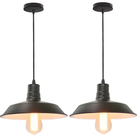 Vintage Pendant Light, Iron Shade, Ø26cm, Black, Adjustable Cable 100cm, E27 Bulb, 2PCS (1/5)
