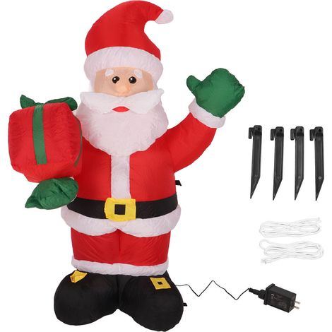 Décoration de Noël gonflable 4FT Père Noël tenant un cadeau en polyester pour jardin extérieur fête pelouse prise US 100-240V (1/5)