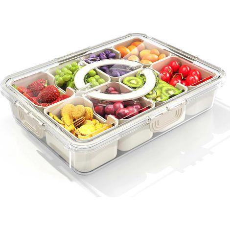 Boîte à goûter compartimentée, plateau de service avec couvercle et poignée, boîte à goûter de voyage, organisateur alimentaire multifonctionnel et récipient de rangement pour charcuterie (1/5)