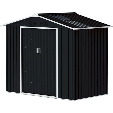 Cabane de jardin métal 2,77 m² 213x130x185 cm porte coulissante gris foncé