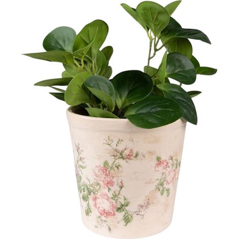 Pot de fleurs rond céramique beige rose 15x15x14cm (1/2)