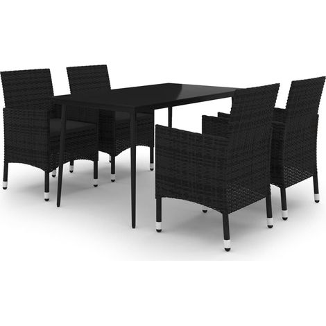 Ensemble à manger de jardin coussins 5 pcs Mobilier de jardin Résine tressée Verre (1/5)