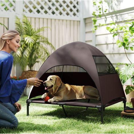 Cama elevada para perros con toldo 91 x 76 x 90 cm color café HAVRYA (1/5)