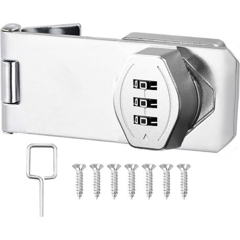 90 degrés Loquet Porte avec Serrure a Code, Verrou Porte Placard Serrure Armoire Serrure à Combinaison Verrou à Mot de Passe pour Fenêtres, Garages, Jardins, Salles de Bains, Argent 3inch