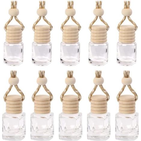 10Pcs Diffuseur Suspendu de Voiture, 5ml Bouteilles de Parfum en Verre Vide Rechargeables Transparent Diffuseur D'huiles Pendentif (1/4)