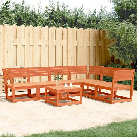 vidaXL Juego de sofás de jardín 6 pzas madera maciza pino marrón cera (1/5)