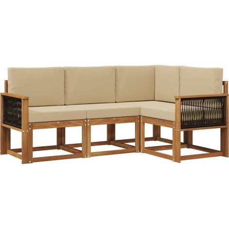 Set di divani da esterno 4 pz Salotto da Giardino Naturale e Beige Poliestere (1/5)