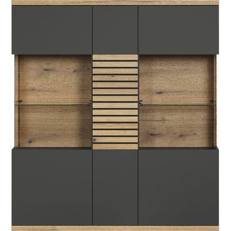Norris Vitrinenschrank grau, Eiche dekor. (1/5)
