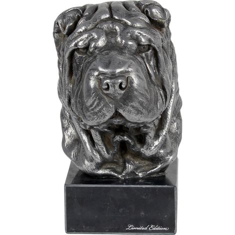 Shar Pei - figurine en marbre recouverte de métal argenté, réalisée à la main, marque Art-Dog (1/5)