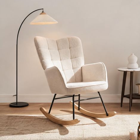 Fauteuil beige en revêtement bouclette 71 x 98 x 101 cm (1/5)