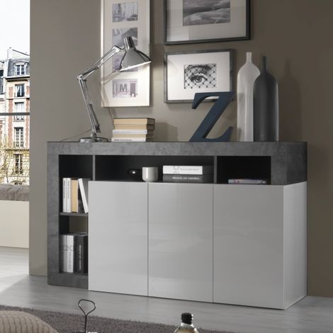 Buffet moderne laqué blanc et gris anthracite 3 portes GAMA (1/5)