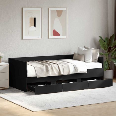 Lit de repos canapé-lit avec 3 tiroirs noir en bois d’ingénierie 75 x 190 cm - PANGIVO (1/5)